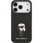 Karl Lagerfeld Pevný trblietavý kovový Ikonik kryt pre iPhone 17 Pro - čierny