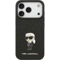 Karl Lagerfeld Pevný Trblietavý Kovový Ikonik trblietavý kryt pre iPhone 17 Pro Max - čierny