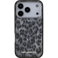 Karl Lagerfeld IML Leopard kryt s MagSafe pre iPhone 17 Pro Max - šedý