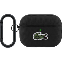Lacoste Malý piké Krokodíl Logo Náplasť obal s karabínou pre AirPods Pro 3 - čierny