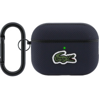 Lacoste Malý piké krokodílový logo nášivka obal s karabínou pre AirPods Pro 3 - tmavomodrý