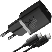 Baseus GaN5 sada adaptéra s portom USB-C a kábla USB-C na USB-C - 30W - 1 m - čierna