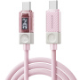 ESSAGER Crystal Clear opletený nabíjací a dátový kábel - USB-C na USB-C - 2 m - ružový
