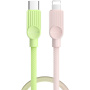 ESSAGER ES-X73 opletený nabíjací a dátový kábel - USB-C na Lightning - 25 cm - zeleno-ružový