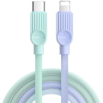 ESSAGER ES-X73 opletaný nabíjací a dátový kábel - USB-C na Lightning - 2 m - mentolovofialový