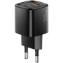 ESSAGER ES-CD54 mini rýchlonabíjací adaptér s portmi USB-C / USB-A - 20W - čierny