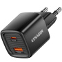 ESSAGER ES-CD54 mini rýchlonabíjací adaptér s portmi USB-C / USB-A - 20W - čierny