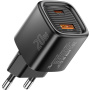 ESSAGER ES-CD54 mini rýchlonabíjací adaptér s portmi USB-C / USB-A - 20W - čierny
