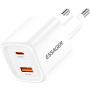 ESSAGER ES-CD54 mini rýchlonabíjací adaptér s portmi USB-C / USB-A - 20W - biely