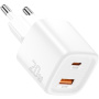ESSAGER ES-CD54 mini rýchlonabíjací adaptér s portmi USB-C / USB-A - 20W - biely