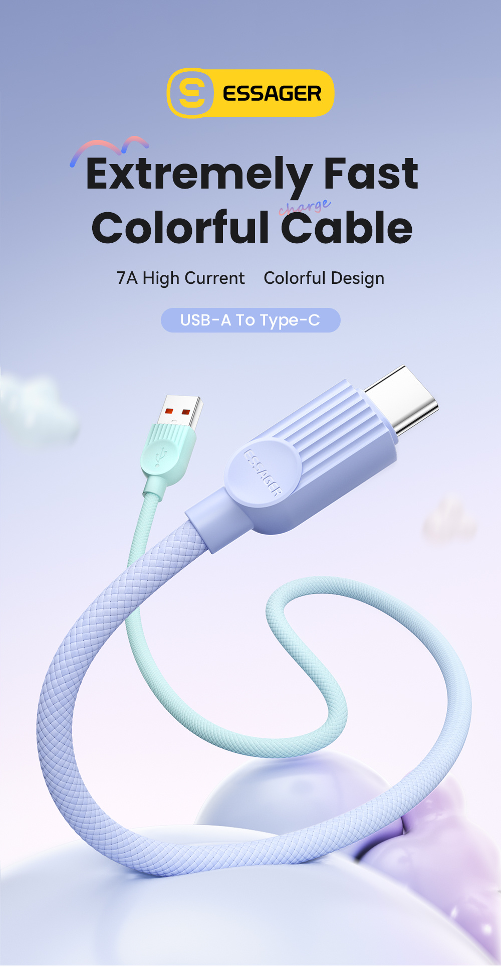 ESSAGER ES-X73 opletený nabíjací a dátový kábel - USB-A na USB-C - 1 m - zelenoružový