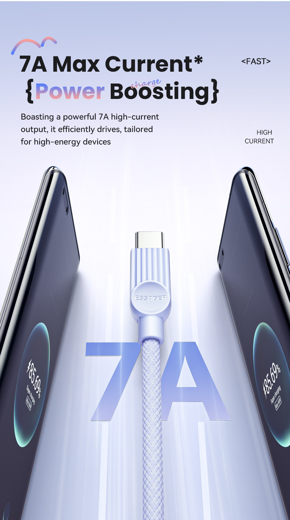 ESSAGER ES-X73 opletaný nabíjací a dátový kábel - USB-A na USB-C - 25 cm - zeleno-ružový