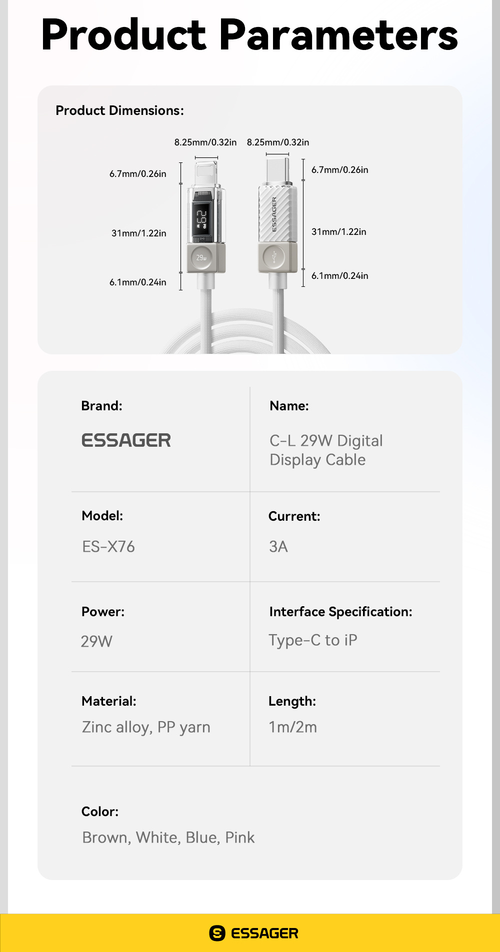 ESSAGER Crystal Clear opletený nabíjací a dátový kábel - USB-C na Lightning - 1 m - hnedý ESSAGER Crystal Clear opletený nabíjací a dátový kábel - USB-C na Lightning - 1 m - hnedý