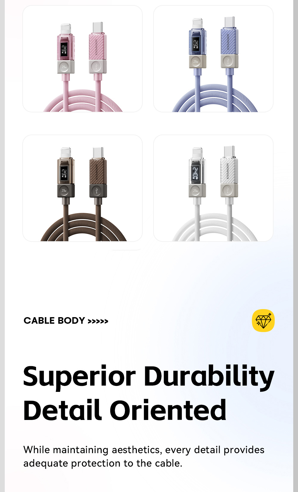 ESSAGER Crystal Clear opletený nabíjací a dátový kábel - USB-C na Lightning - 1 m - modrofialový