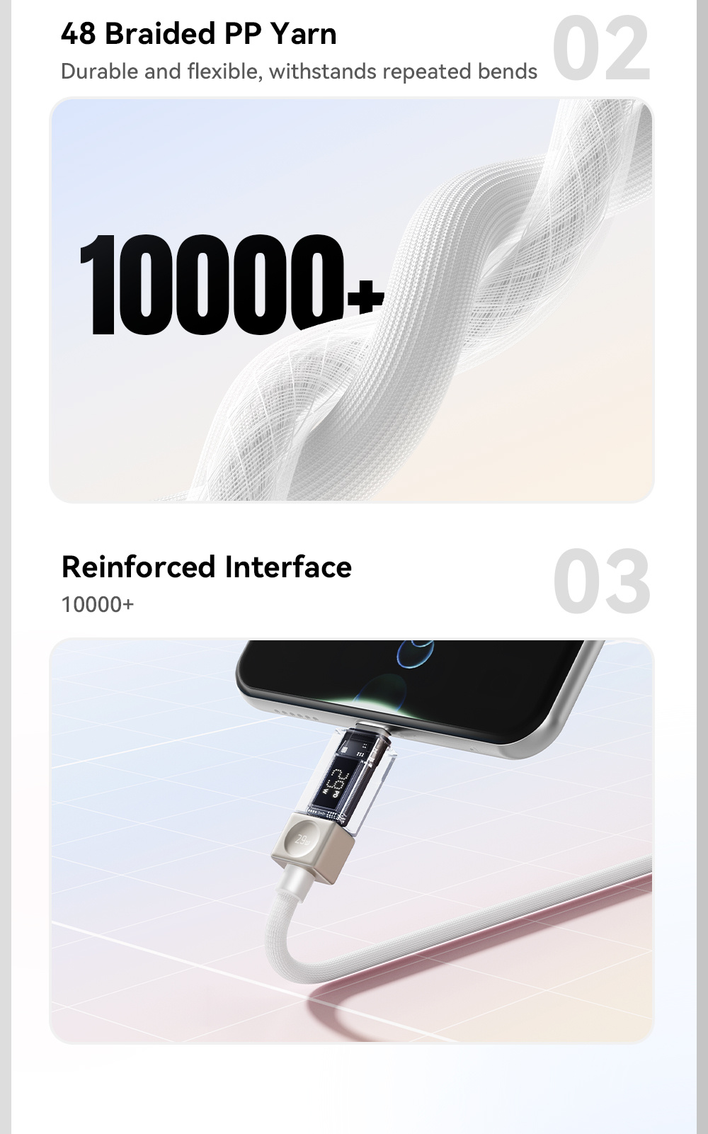 ESSAGER Crystal Clear opletený nabíjací a dátový kábel - USB-C na Lightning - 1 m - modrofialový