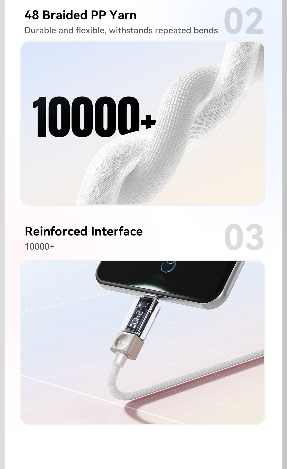 ESSAGER Crystal Clear pletený nabíjací a dátový kábel - USB-C na USB-C - 2 m - hnedý