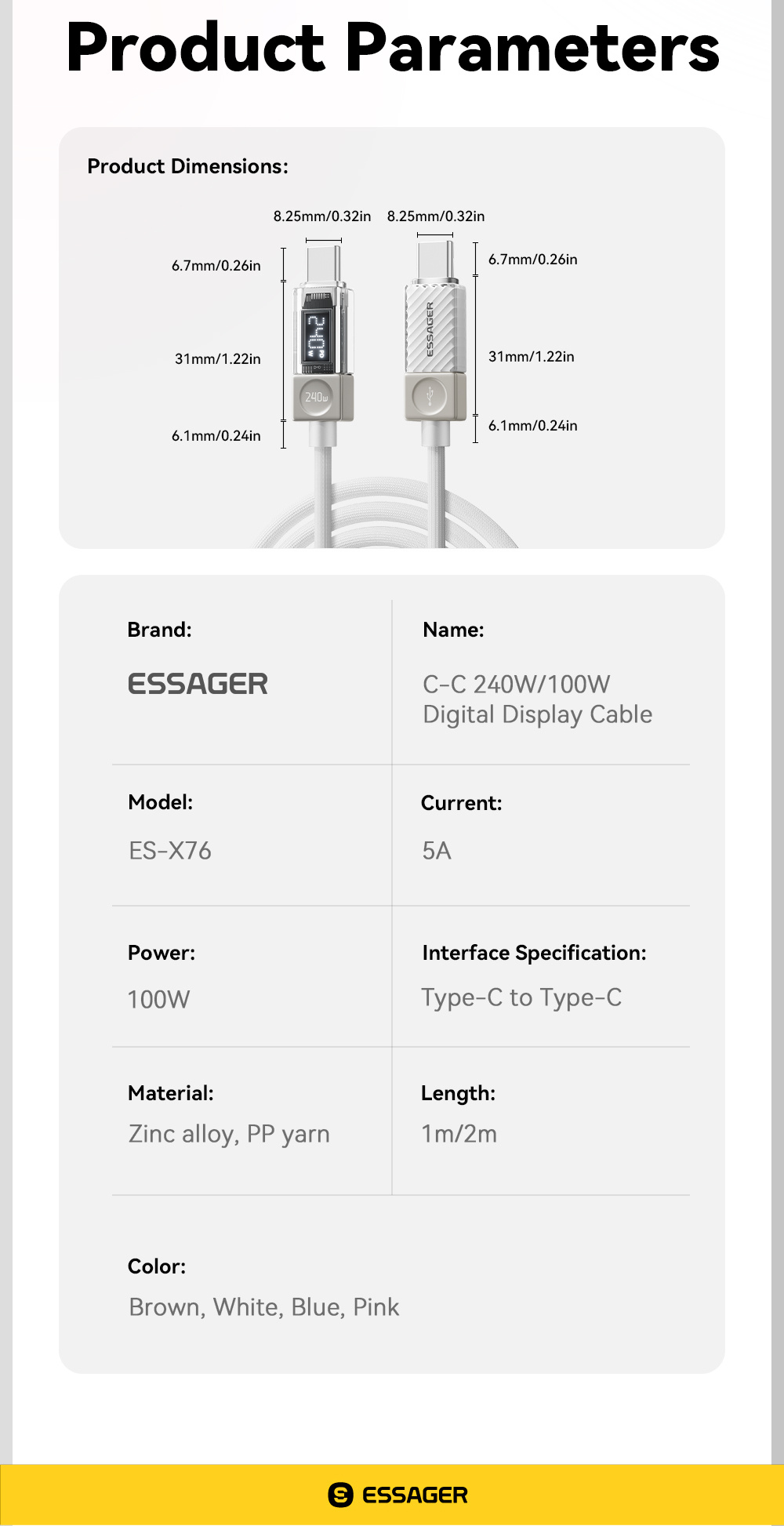 ESSAGER Crystal Clear opletený nabíjací a dátový kábel - USB-C na USB-C - 1 m - modrofialový ESSAGER Crystal Clear opletený nabíjací a dátový kábel - USB-C na USB-C - 1 m - modrofialový