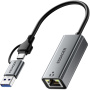 ESSAGER 2v1 ethernet redukcia - RJ45 na USB-C / USB-A - sivá