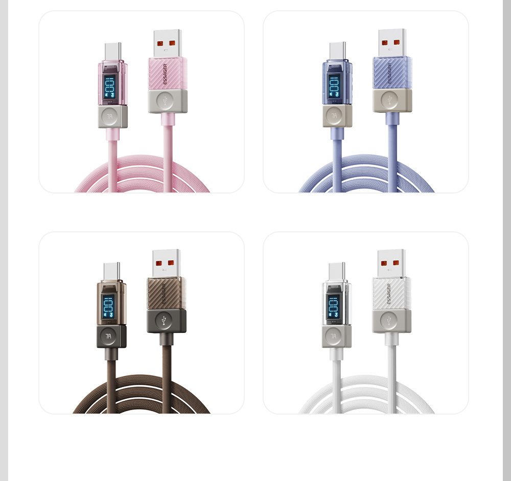 ESSAGER Crystal Clear opletený nabíjací a dátový kábel - USB-A na USB-C - 2 m - ružový