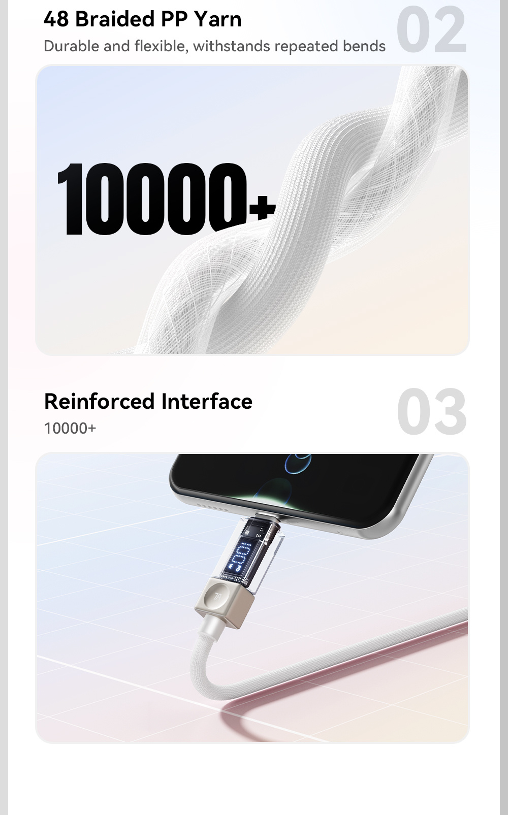 ESSAGER Crystal Clear opletený nabíjací a dátový kábel - USB-A na USB-C - 2 m - ružový