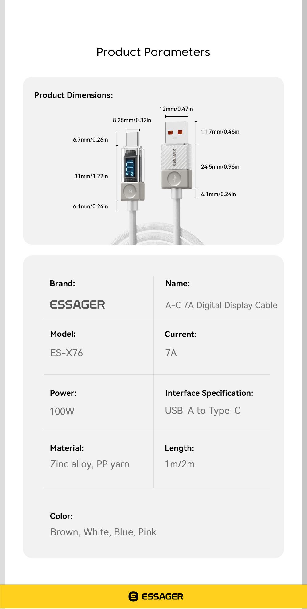 ESSAGER Crystal Clear opletený nabíjací a dátový kábel - USB-A na USB-C - 1 m - biely ESSAGER Crystal Clear opletený nabíjací a dátový kábel - USB-A na USB-C - 1 m - biely