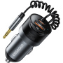ESSAGER ES-CC20 Bluetooth FM transmitter do auta s portmi USB-C / USB-A a káblom 3,5 mm jack - 35W - sivý