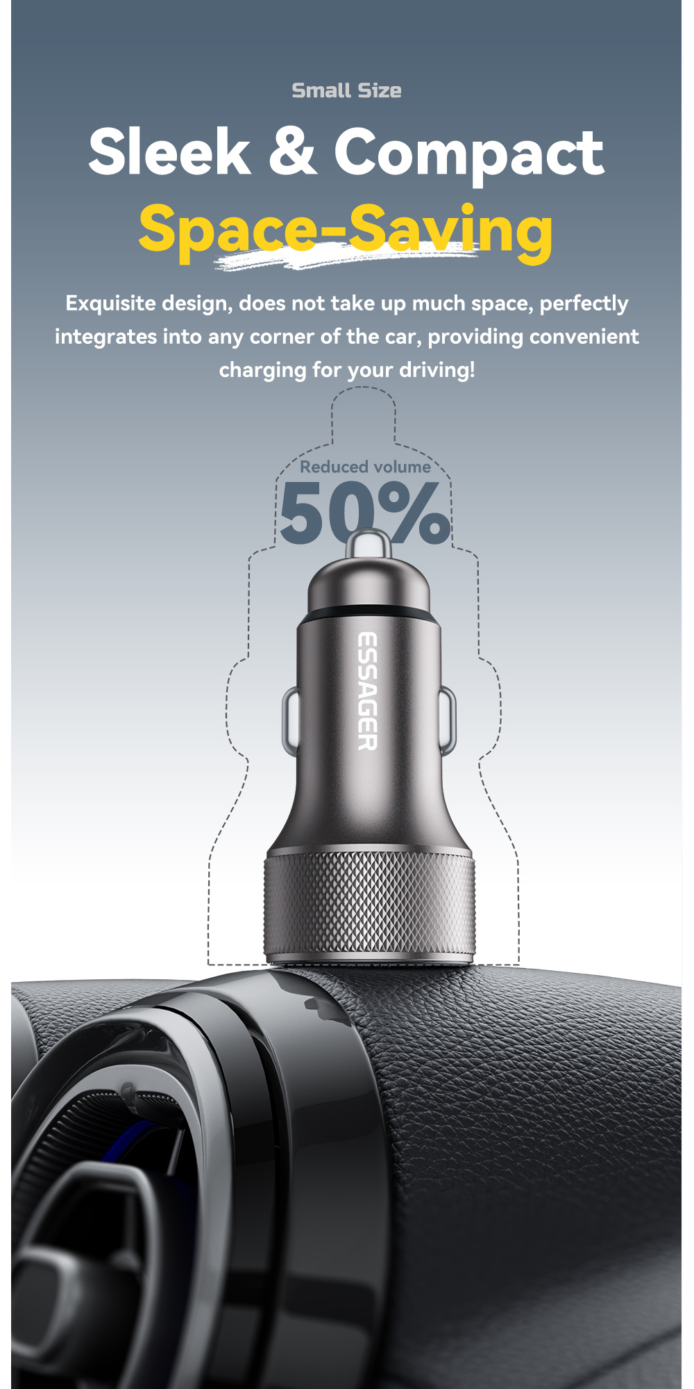 ESSAGER ES-CC21 autonabíjačka s portmi USB-C / USB-A - 45W - čierna