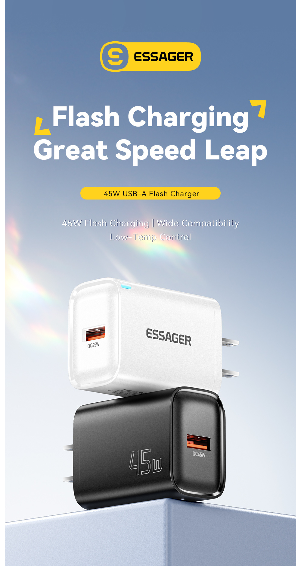 ESSAGER ES-CD60 rýchlonabíjací adaptér s portom USB-A - 45W - biely