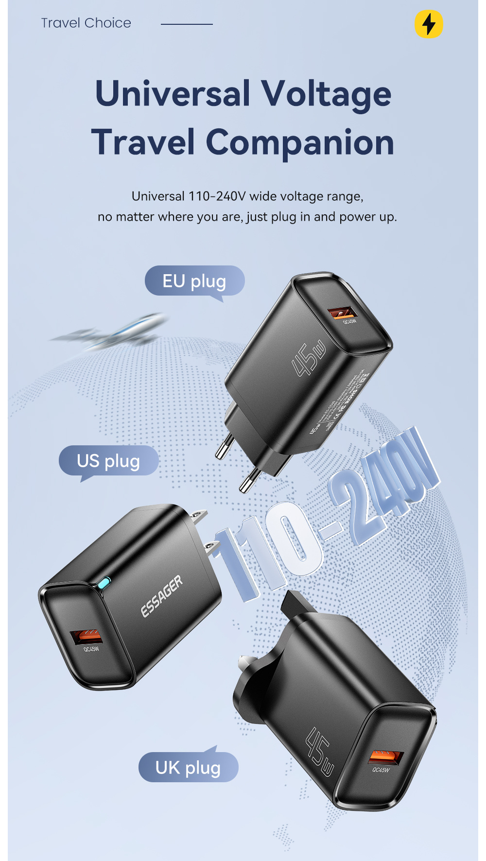 ESSAGER ES-CD60 rýchlonabíjací adaptér s portom USB-A - 45W - biely