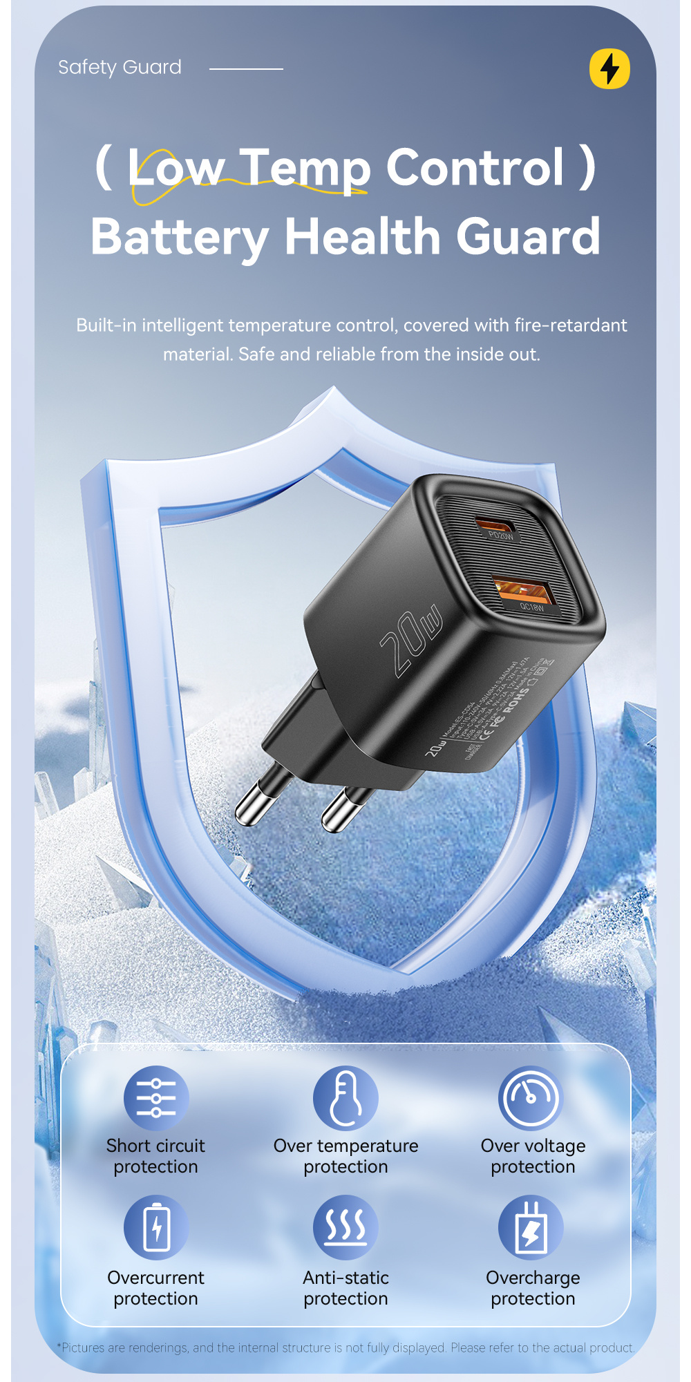 ESSAGER ES-CD54 mini rýchlonabíjací adaptér s portmi USB-C / USB-A - 20W - biely