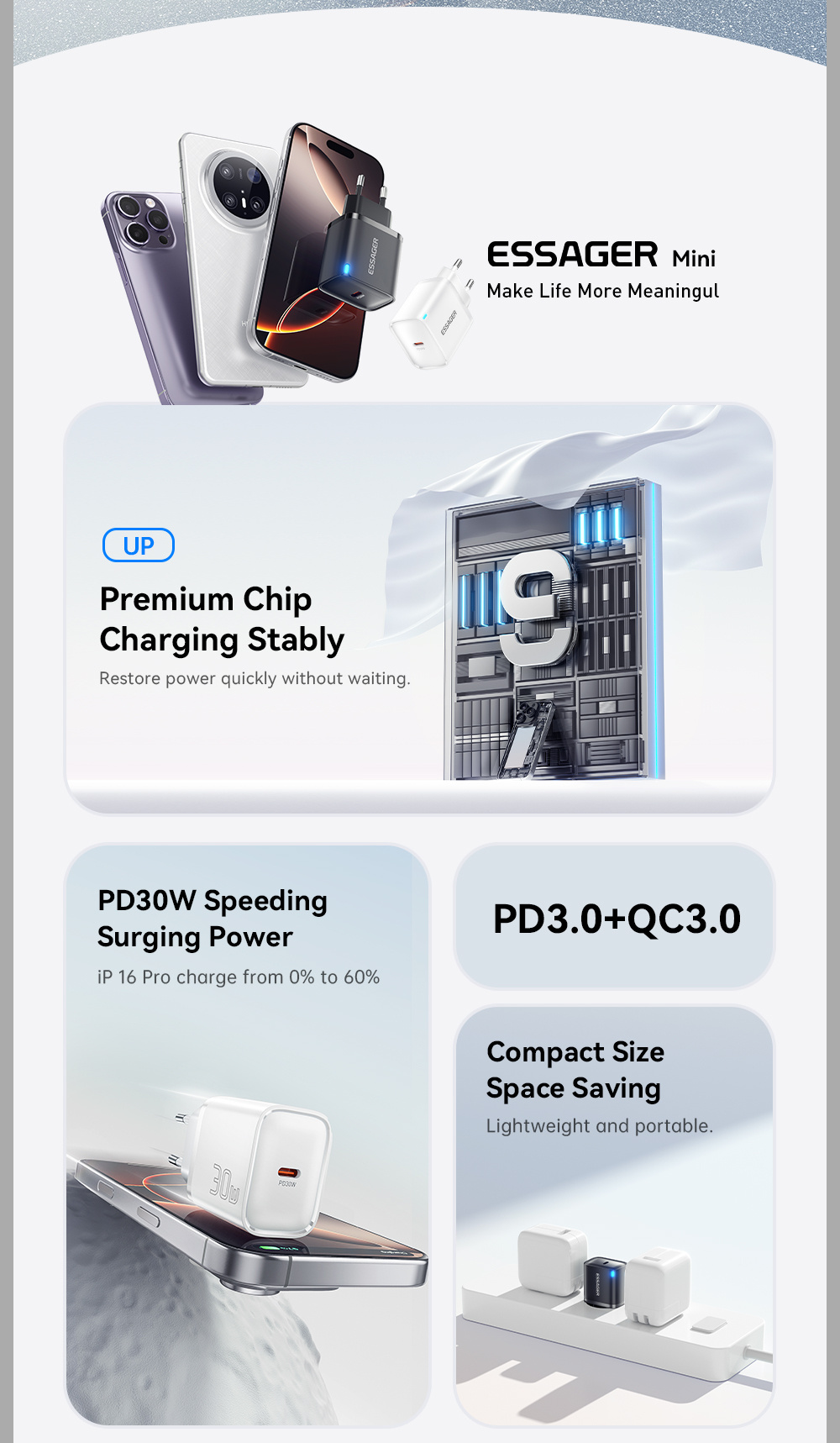 ESSAGER ES-CD52 rýchlonabíjací adaptér s portom USB-C - 30W - čierny