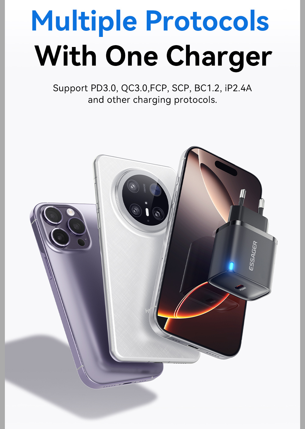ESSAGER ES-CD52 rýchlonabíjací adaptér s portom USB-C - 30W - čierny