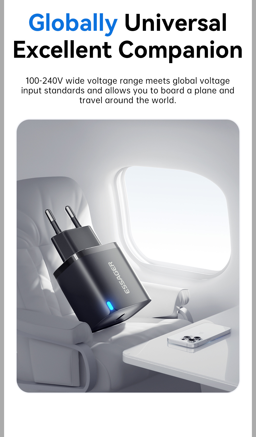 ESSAGER ES-CD52 rýchlonabíjací adaptér s portom USB-C - 30W - čierny