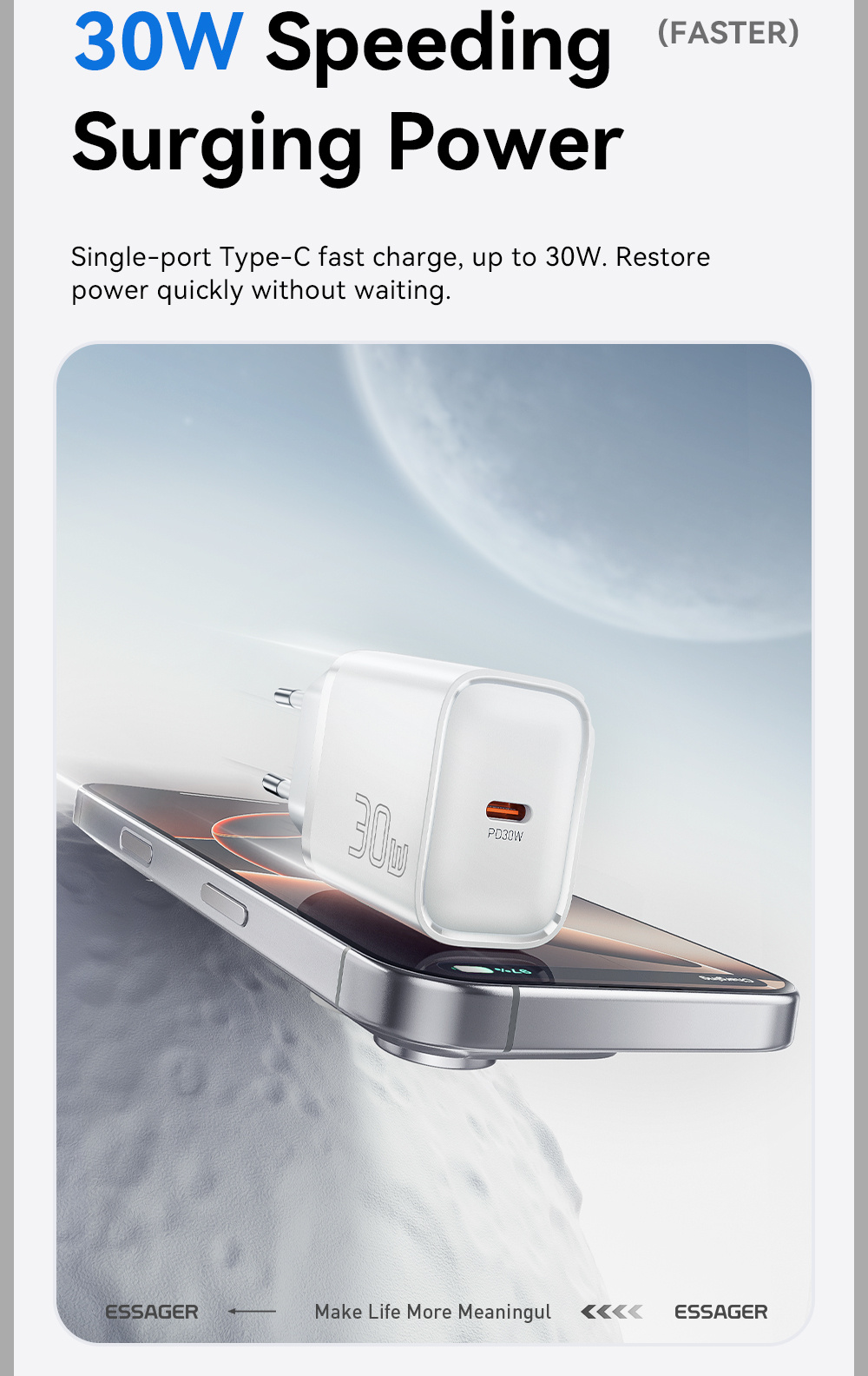 ESSAGER ES-CD52 rýchlonabíjací adaptér s portom USB-C - 30W - biely