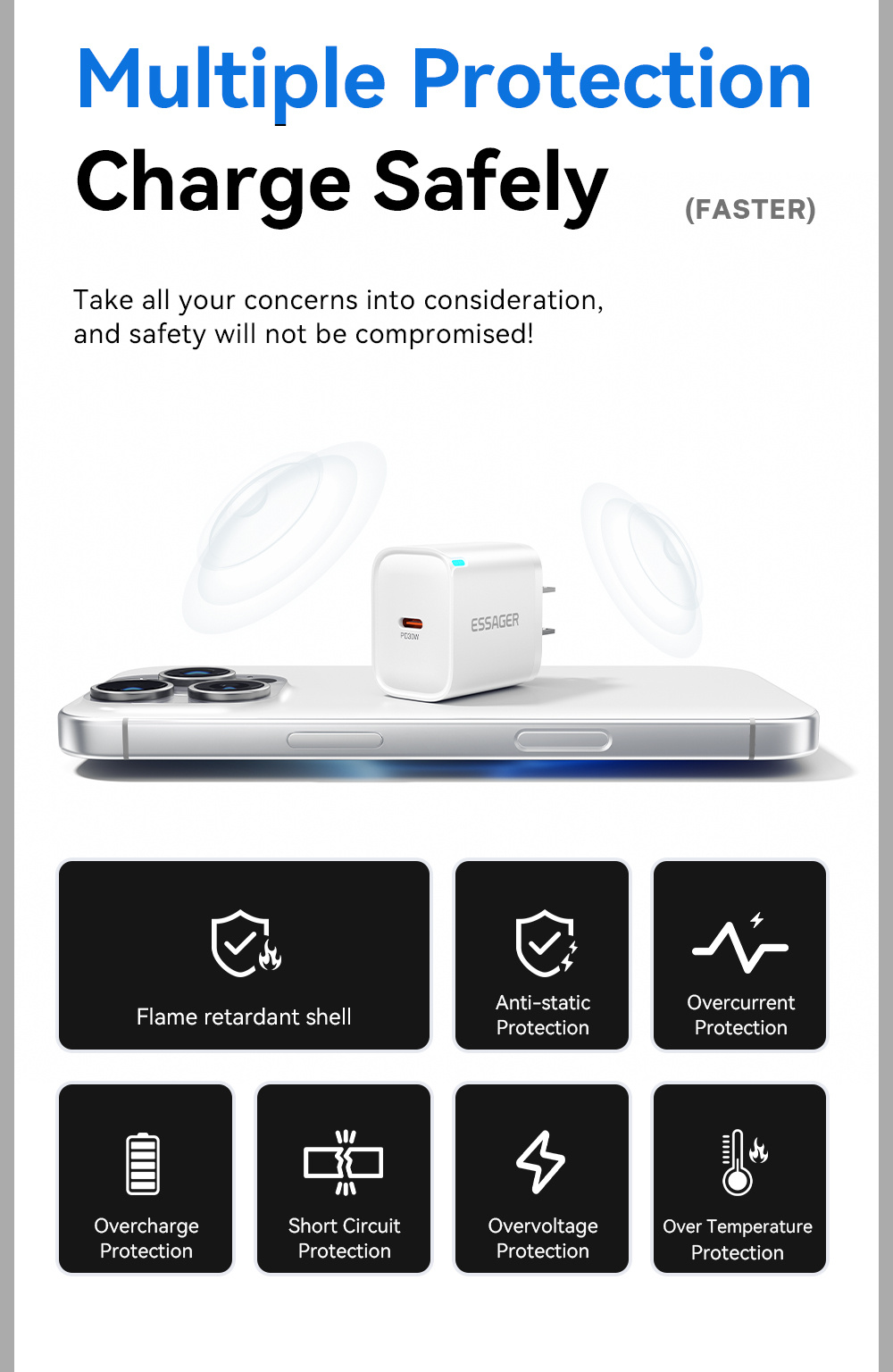ESSAGER ES-CD52 rýchlonabíjací adaptér s portom USB-C - 30W - biely