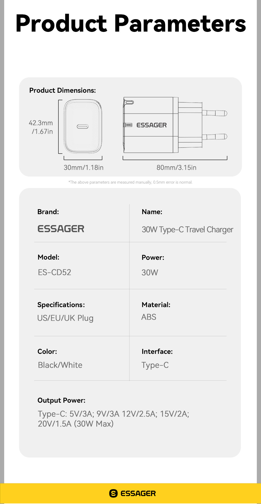 ESSAGER ES-CD52 rýchlonabíjací adaptér s portom USB-C - 30W - biely ESSAGER ES-CD52 rýchlonabíjací adaptér s portom USB-C - 30W - biely