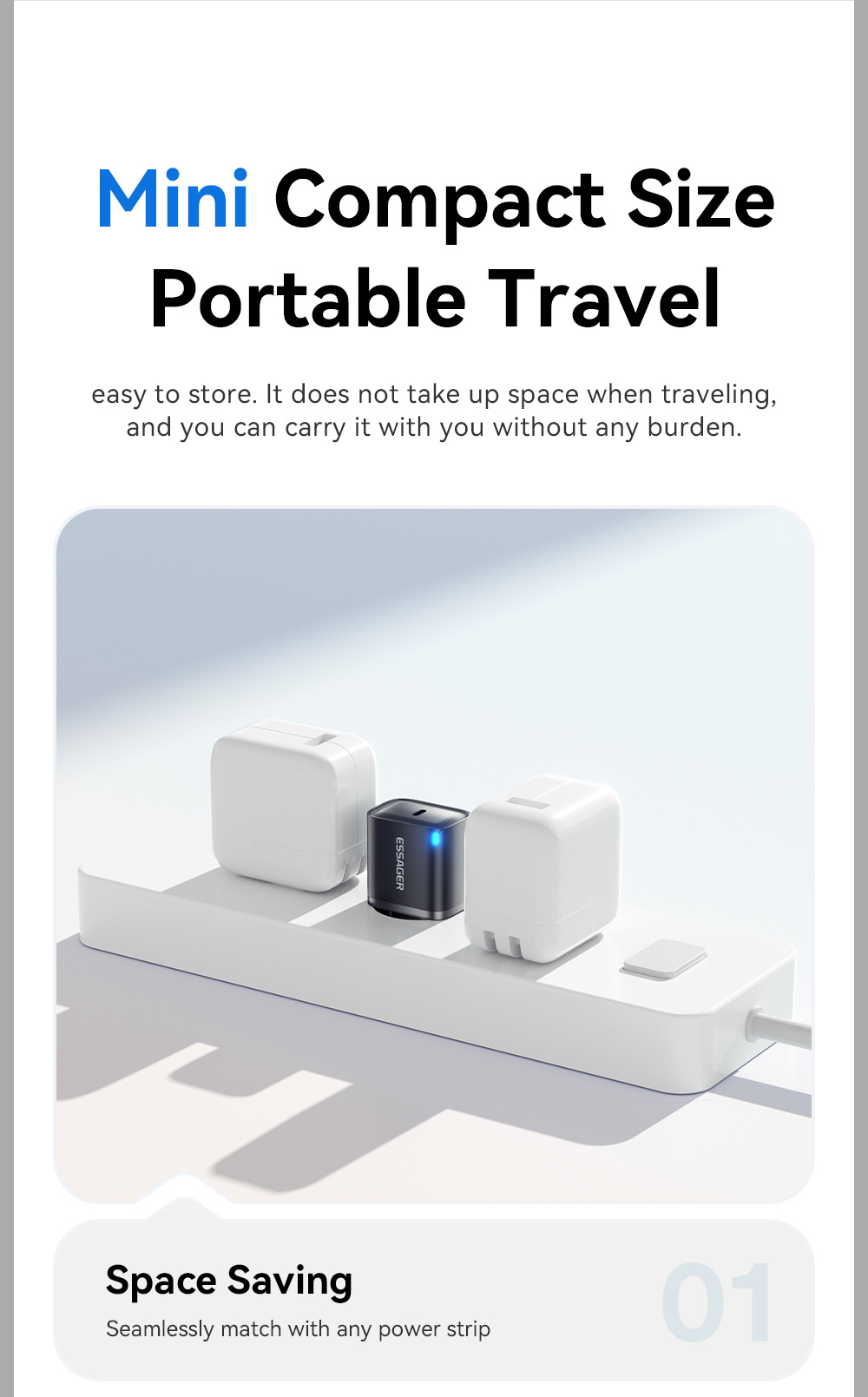ESSAGER ES-CD53 rýchlonabíjací adaptér s portom USB-C - 20W - čierny
