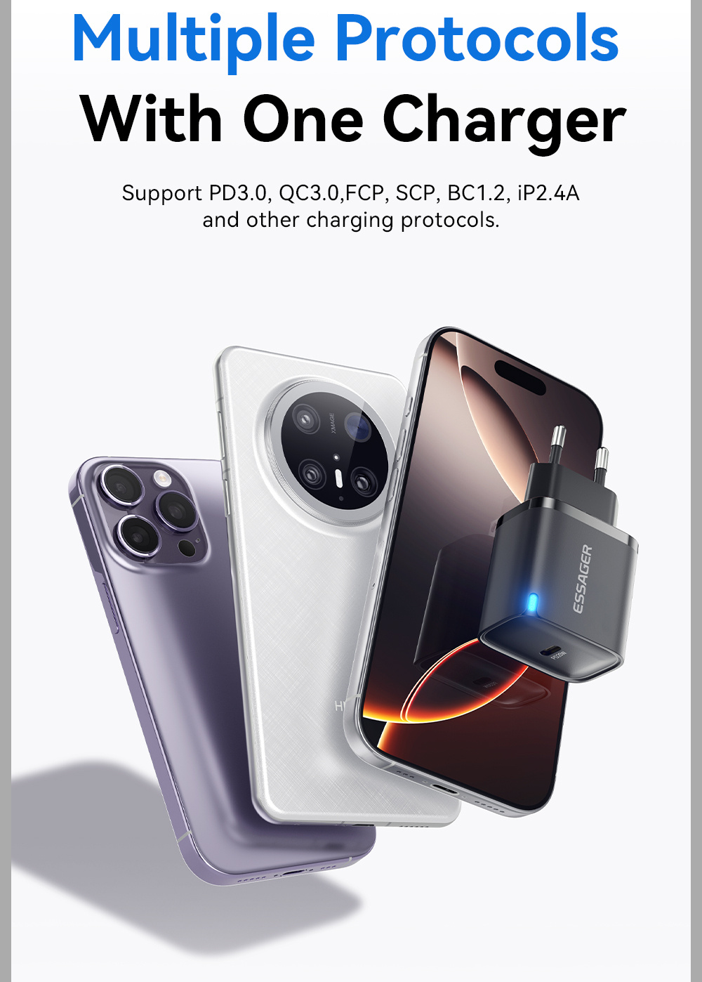 ESSAGER ES-CD53 rýchlonabíjací adaptér s portom USB-C - 20W - čierny
