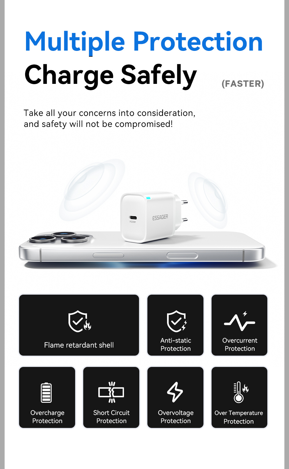 ESSAGER ES-CD53 rýchlonabíjací adaptér s portom USB-C - 20W - čierny