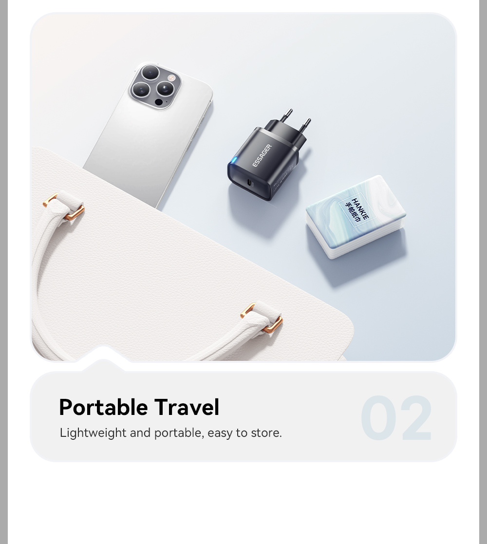 ESSAGER ES-CD53 rýchlonabíjací adaptér s portom USB-C - 20W - biely