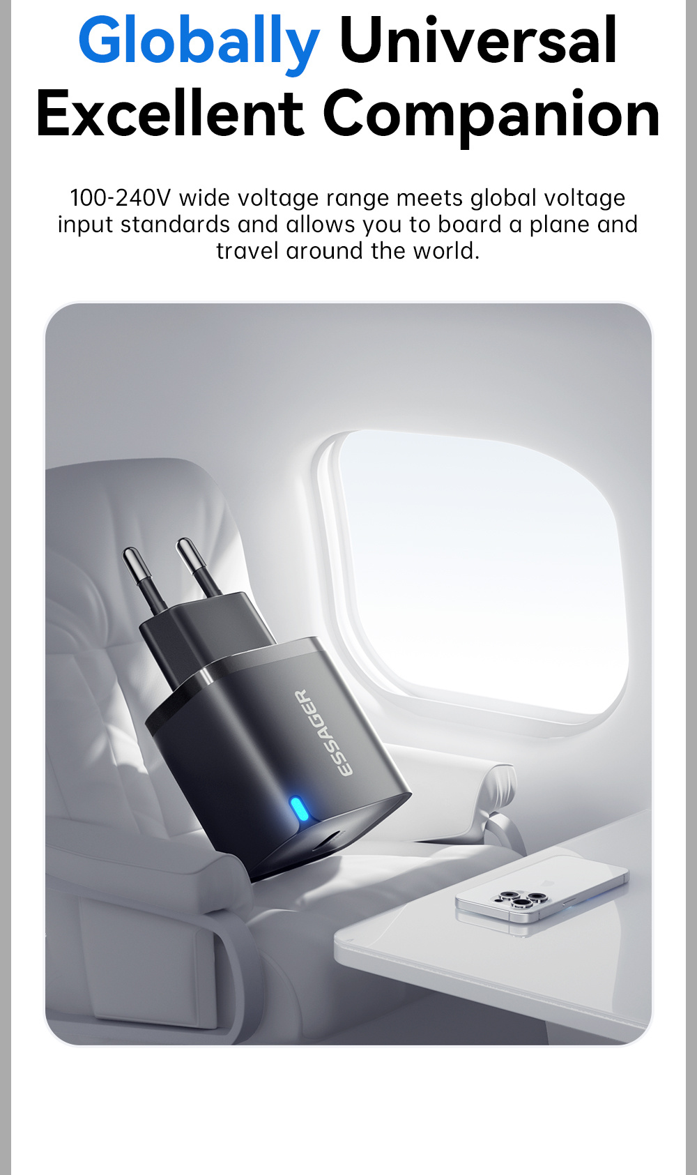 ESSAGER ES-CD53 rýchlonabíjací adaptér s portom USB-C - 20W - biely