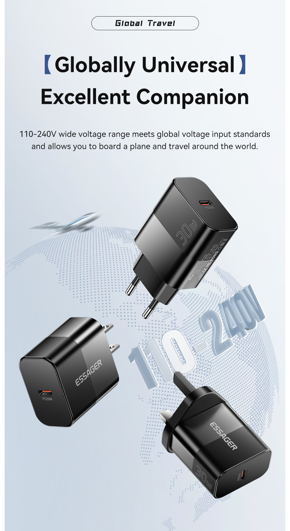 ESSAGER X9 GaN rýchlonabíjací adaptér s portom USB-C - 30W - biely