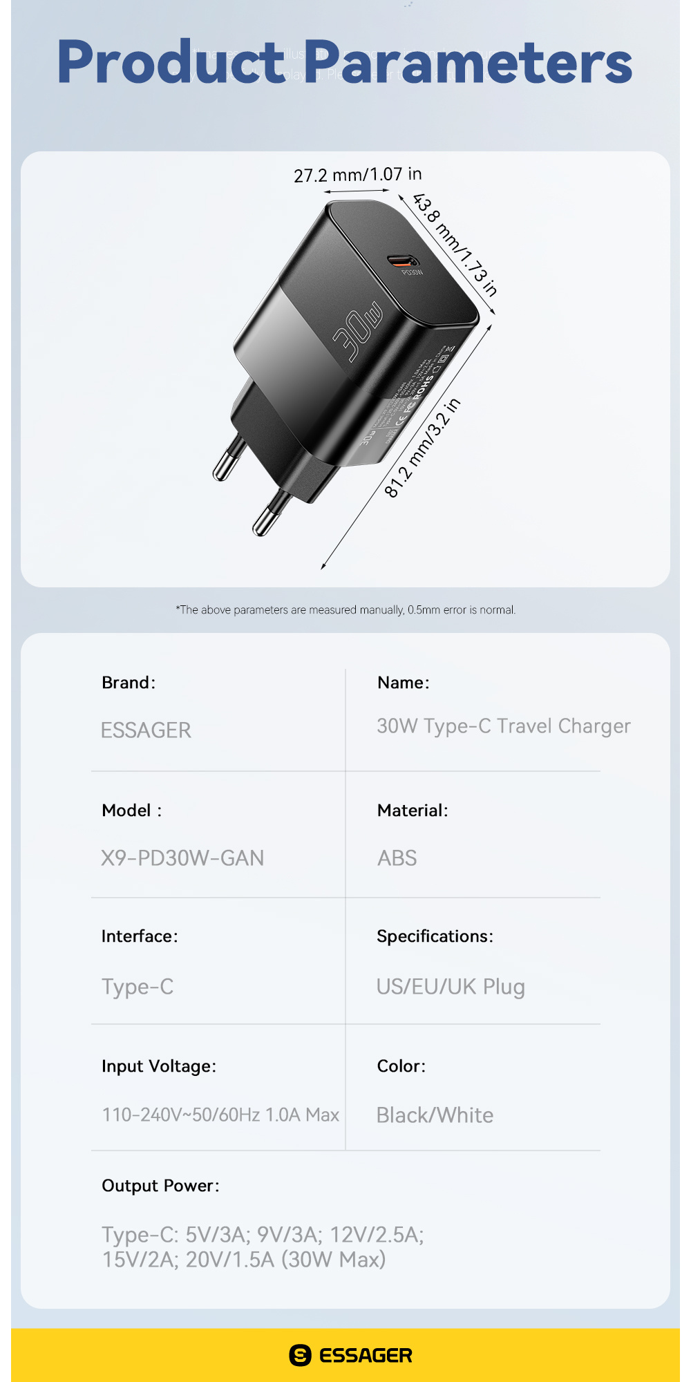 ESSAGER X9 GaN rýchlonabíjací adaptér s portom USB-C - 30W - biely ESSAGER X9 GaN rýchlonabíjací adaptér s portom USB-C - 30W - biely