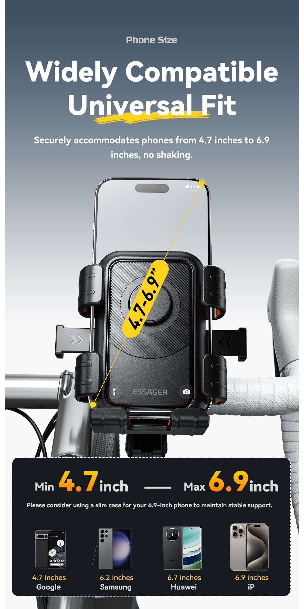 ESSAGER ES-ZJ33 držiak na bicykel a motorku na spätné zrkadlo pre iPhone - čierny