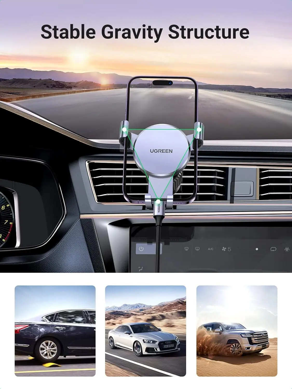 UGREEN držiak do auta do ventilačnej mriežky pre iPhone - tmavosivý