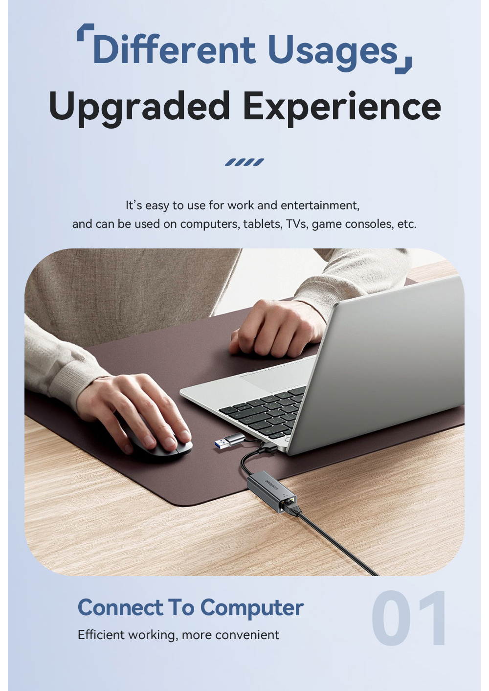 ESSAGER 2v1 ethernet redukcia - RJ45 na USB-C / USB-A - sivá