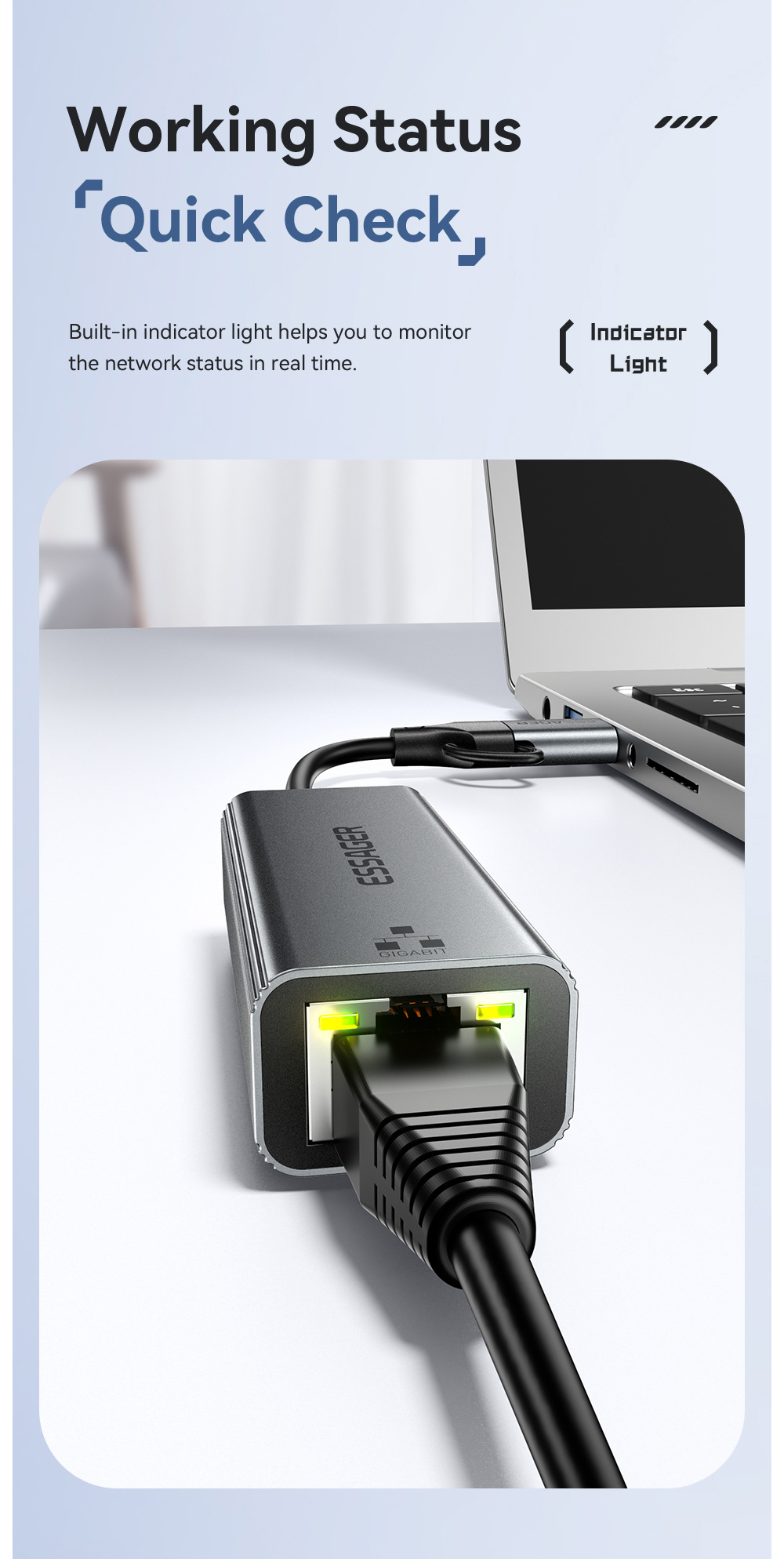 ESSAGER 2v1 ethernet redukcia - RJ45 na USB-C / USB-A - sivá