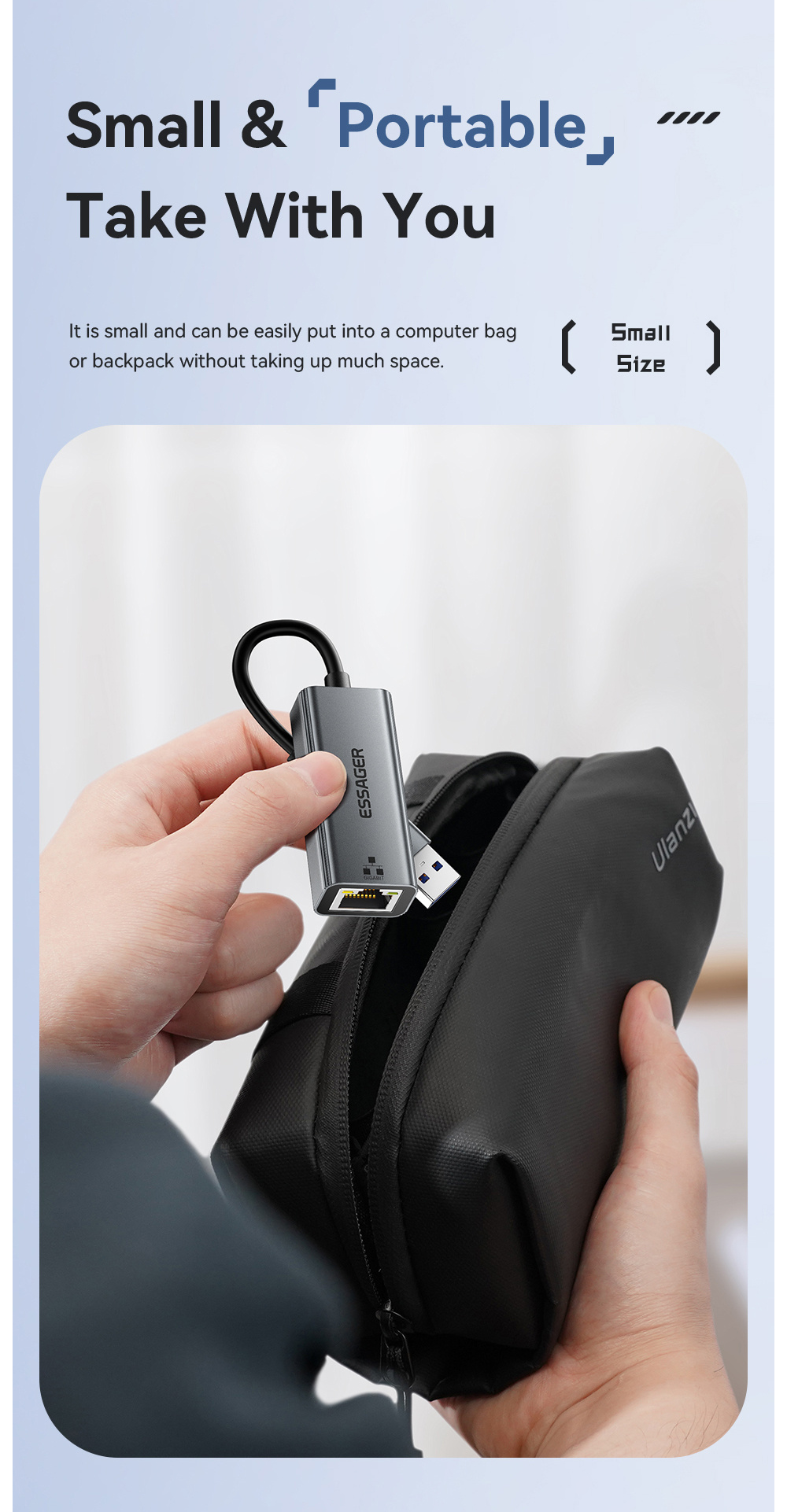ESSAGER 2v1 ethernet redukcia - RJ45 na USB-C / USB-A - sivá