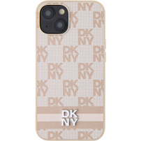 DKNY Checkered Pattern and Stripe kryt pre iPhone 15 - ružový