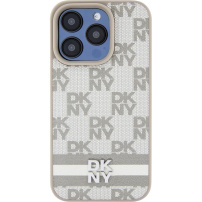 DKNY Checkered Pattern and Stripe kryt na iPhone 15 Pro Max - béžový